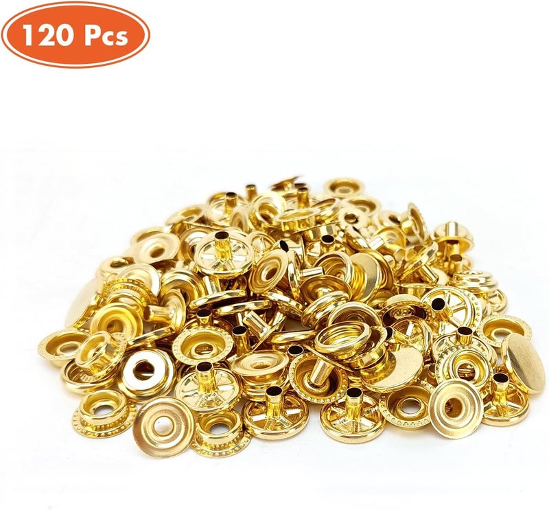 HAPDEN 160 Pcs Snap Buttons, Fasteners Kit 15mm Stainless Steel Marine Grade Boat Canvas Snaps, 3/8" Socket Metal for Clothing Leather Boat Cover Fabric (Gold) - Image 2
